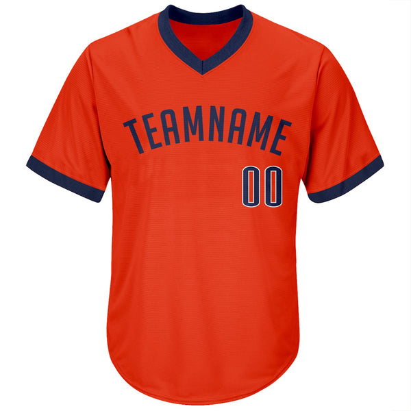 Custom Orange Navy-White Authentic Throwback Rib-Knit Baseball Jersey Shirt alternate