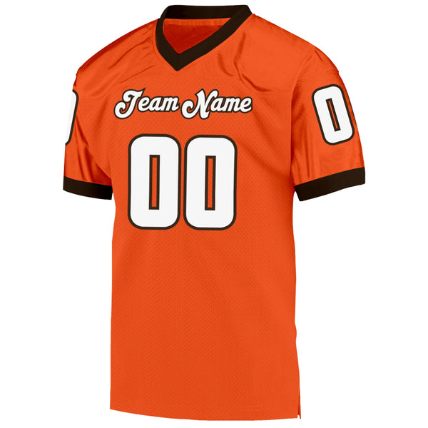 Custom Orange White-Brown Mesh Authentic Throwback Football Jersey alternate