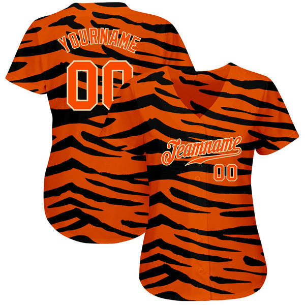 Custom Orange Orange-Black 3D Pattern Design Tiger Authentic Baseball Jersey alternate