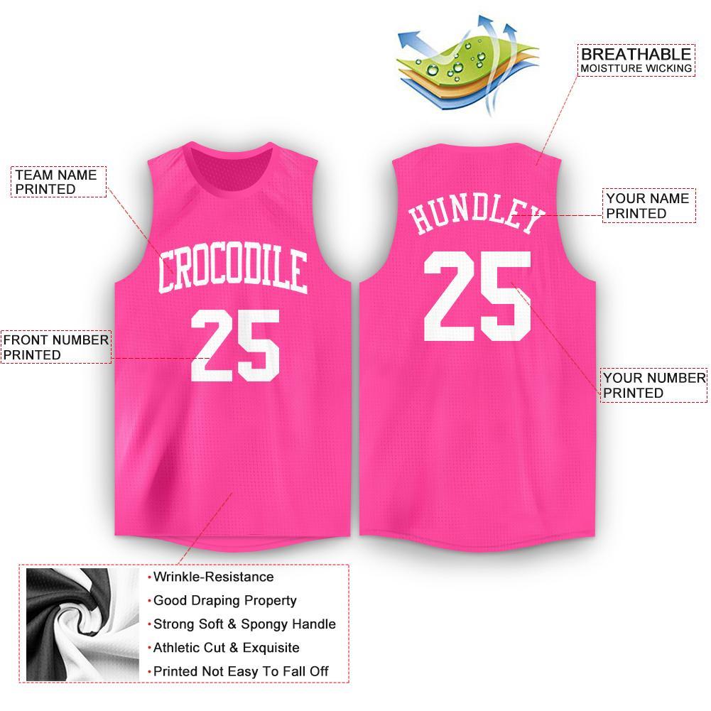 Custom Pink White Round Neck Basketball Jersey - Back