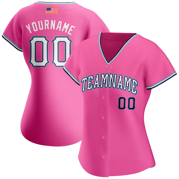 Custom Pink White-Light Blue Authentic American Flag Fashion Baseball Jersey alternate