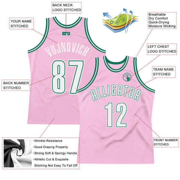 Custom Light Pink White-Kelly Green Authentic Throwback Basketball Jersey alternate