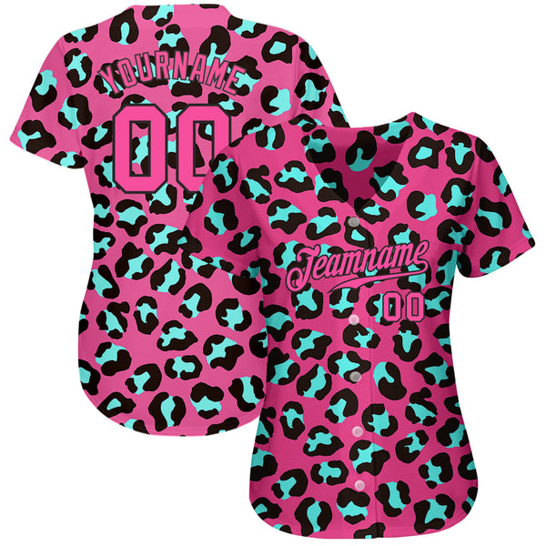 Custom Pink Pink-Black 3D Pattern Design Leopard Authentic Baseball Jersey alternate