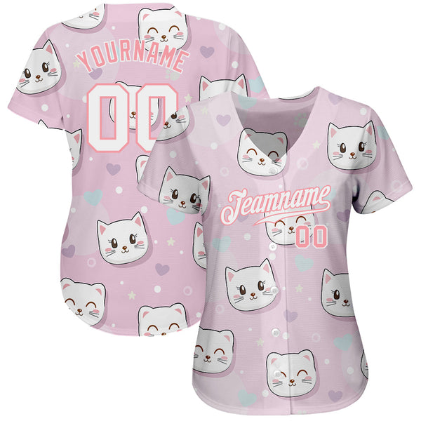 Custom Light Pink White-Light Pink 3D Pattern Design Cats Authentic Baseball Jersey alternate