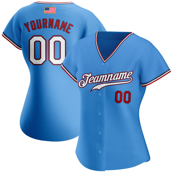 Custom Powder Blue White-Red Authentic American Flag Fashion Baseball Jersey alternate