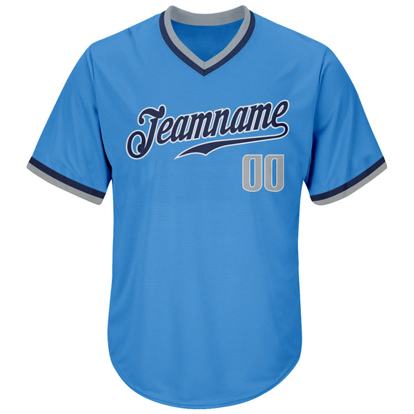 Custom Powder Blue Gray-Navy Authentic Throwback Rib-Knit Baseball Jersey Shirt alternate