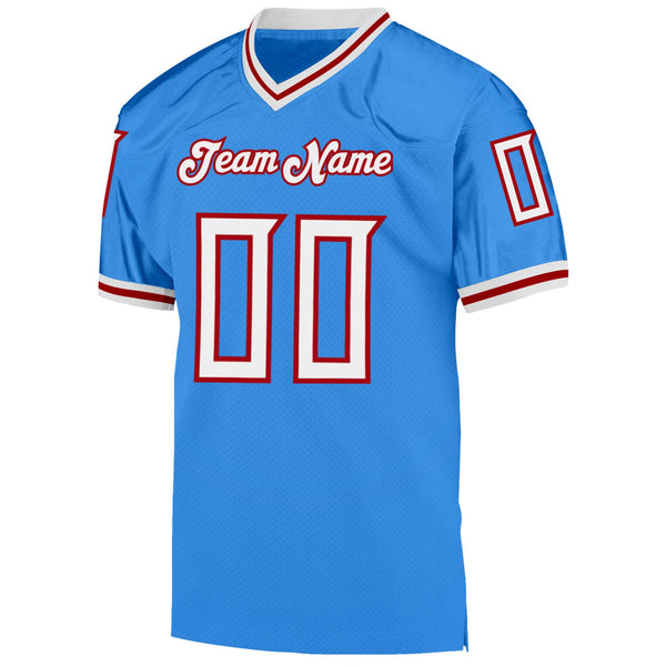 Custom Powder Blue White-Red Mesh Authentic Throwback Football Jersey alternate