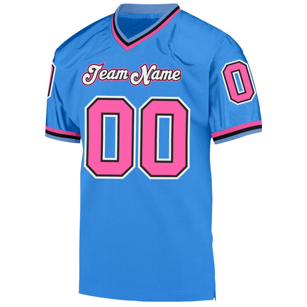 Custom Powder Blue Pink-Black Mesh Authentic Throwback Football Jersey alternate