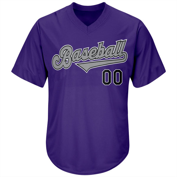Custom Purple Black-Gray Authentic Throwback Rib-Knit Baseball Jersey Shirt alternate