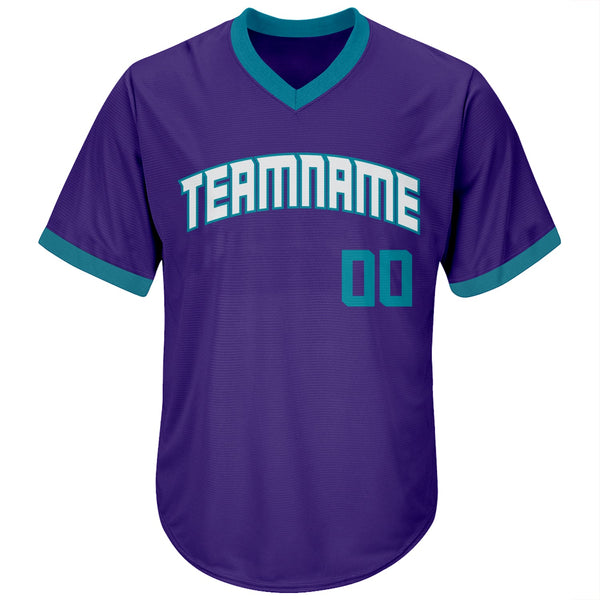 Custom Purple Teal-White Authentic Throwback Rib-Knit Baseball Jersey Shirt alternate