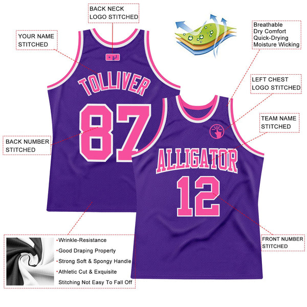 Custom Purple Pink-White Authentic Throwback Basketball Jersey alternate