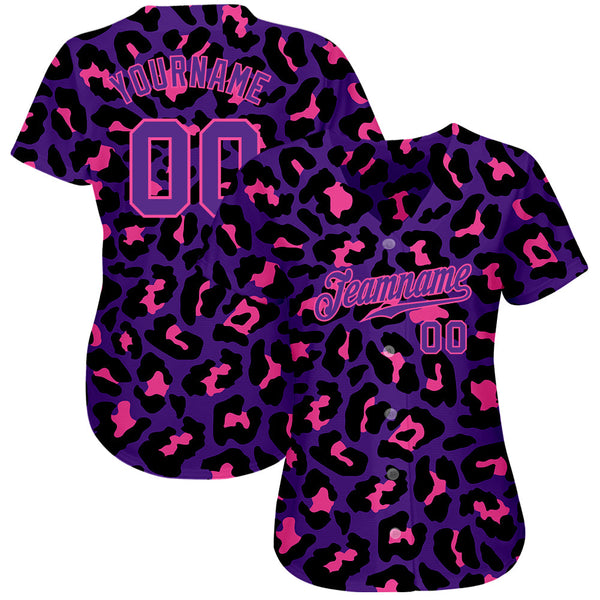 Custom Purple Purple-Pink 3D Pattern Design Leopard Authentic Baseball Jersey alternate