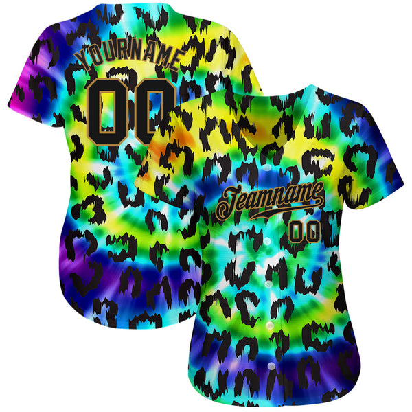 Custom Purple Black-Old Gold 3D Pattern Design Leopard Authentic Baseball Jersey alternate