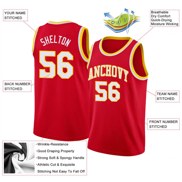 Custom Red White-Gold Round Neck Rib-Knit Basketball Jersey alternate