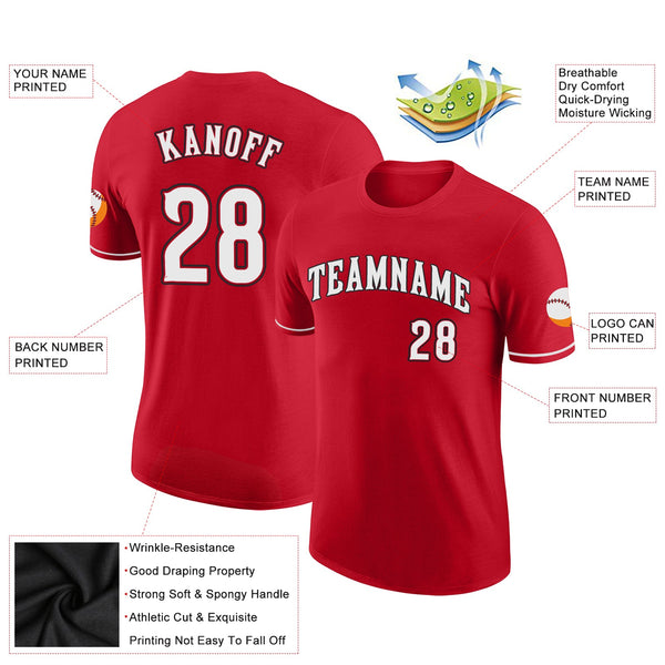 Custom Red White-Black Performance T-Shirt alternate