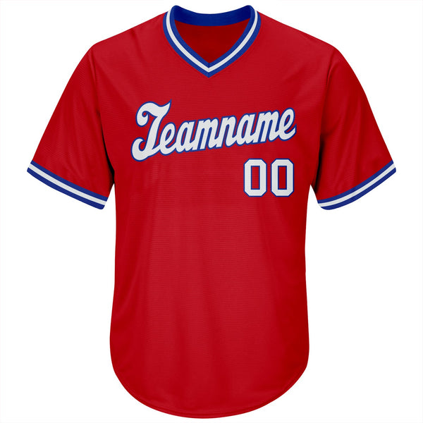 Custom Red White-Royal Authentic Throwback Rib-Knit Baseball Jersey Shirt alternate