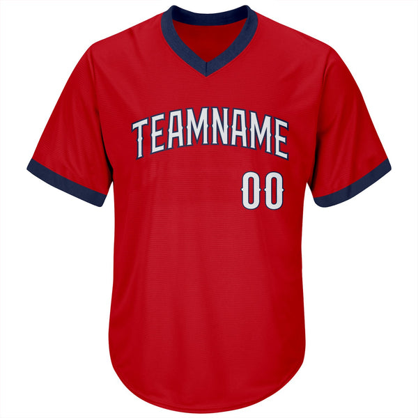 Custom Red White-Navy Authentic Throwback Rib-Knit Baseball Jersey Shirt alternate