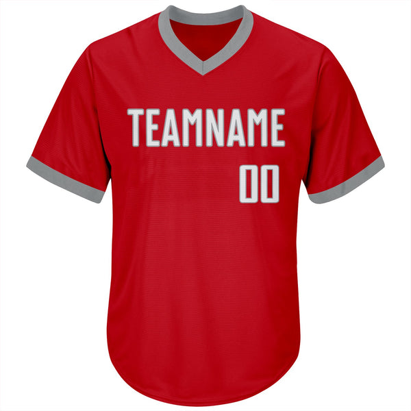 Custom Red White-Gray Authentic Throwback Rib-Knit Baseball Jersey Shirt alternate