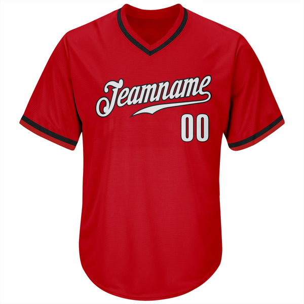 Custom Red White-Black Authentic Throwback Rib-Knit Baseball Jersey Shirt alternate