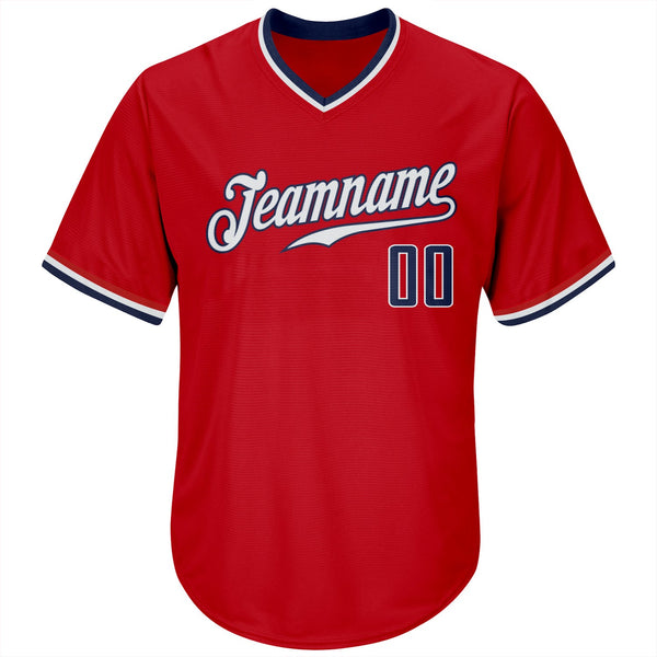 Custom Red Navy-White Authentic Throwback Rib-Knit Baseball Jersey Shirt alternate