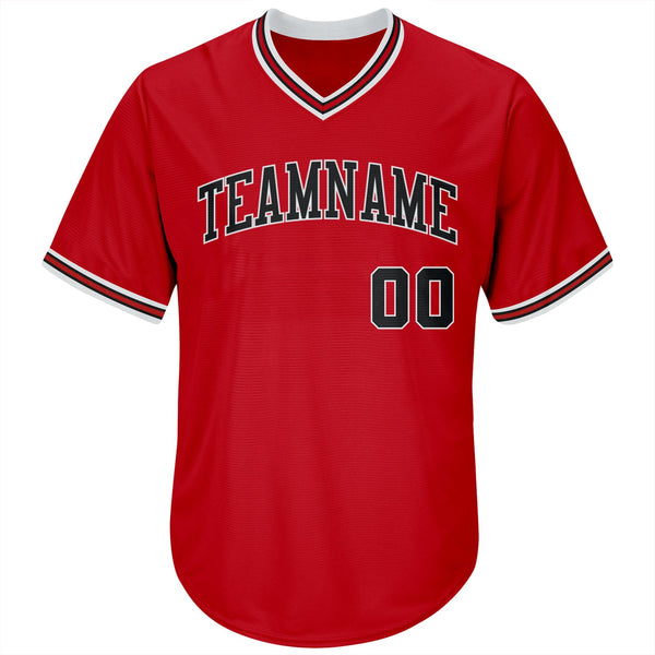 Custom Red Black-White Authentic Throwback Rib-Knit Baseball Jersey Shirt alternate