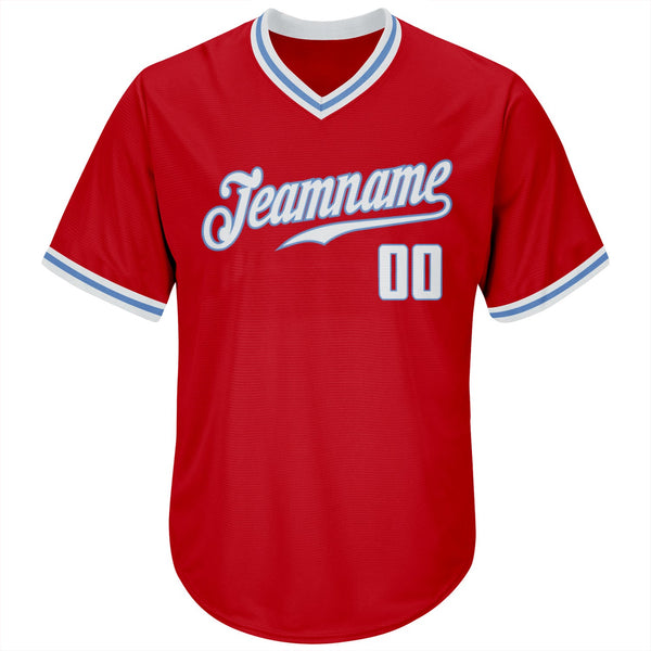 Custom Red White-Light Blue Authentic Throwback Rib-Knit Baseball Jersey Shirt alternate