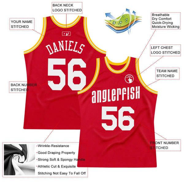 Custom Red White-Gold Authentic Throwback Basketball Jersey alternate