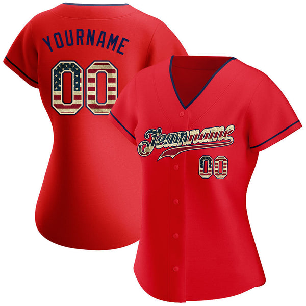 Custom Red Vintage USA Flag-Navy Authentic Baseball Jersey alternate