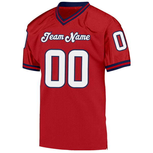 Custom Red White-Navy Mesh Authentic Throwback Football Jersey alternate