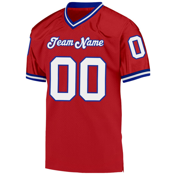 Custom Red White-Royal Mesh Authentic Throwback Football Jersey alternate