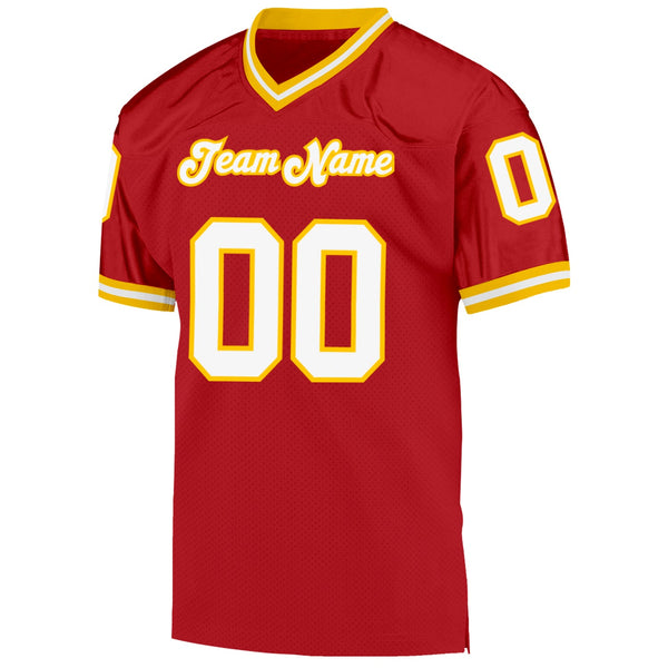 Custom Red White-Gold Mesh Authentic Throwback Football Jersey alternate