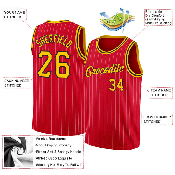 Custom Red Gold Pinstripe Gold-Black Authentic Basketball Jersey alternate