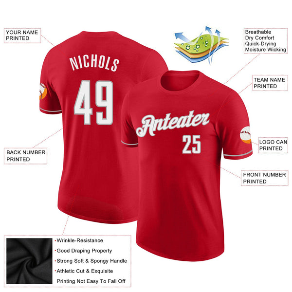 Custom Red White-Gray Performance T-Shirt alternate