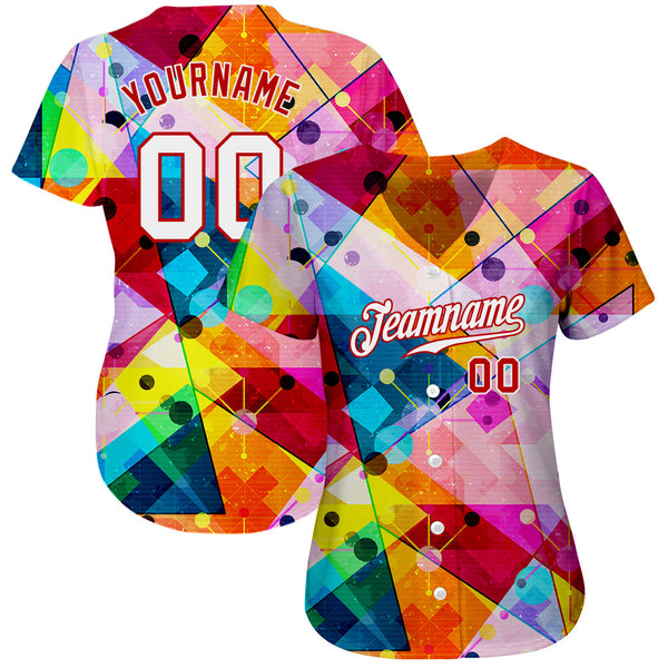 Custom Red White-Red 3D Pattern Design Geometric Graffiti Authentic Baseball Jersey alternate