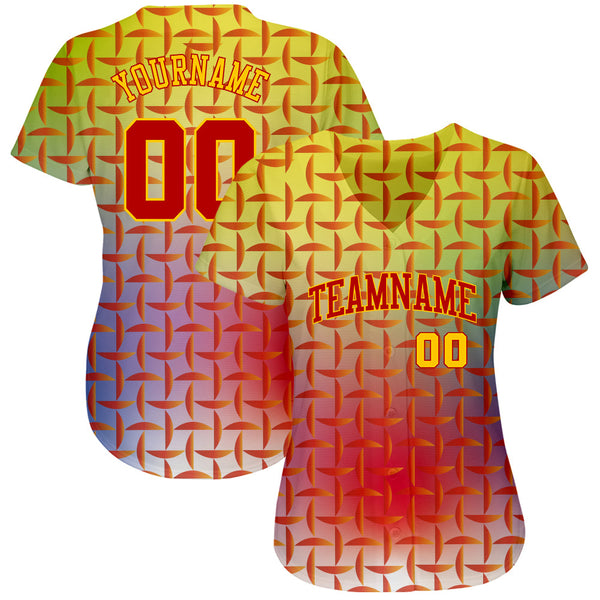 Custom Red Red-Gold 3D Pattern Design Authentic Baseball Jersey alternate