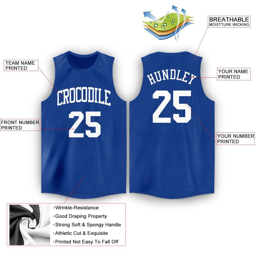 Custom Royal White Round Neck Basketball Jersey - Back