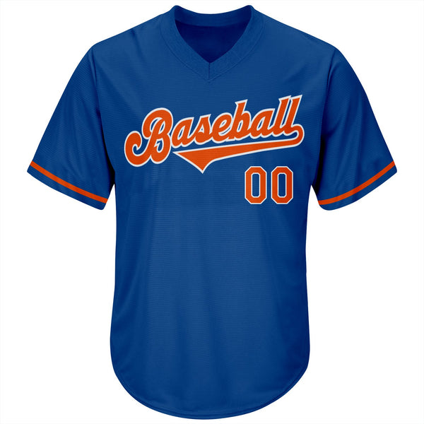 Custom Royal Orange-White Authentic Throwback Rib-Knit Baseball Jersey Shirt alternate