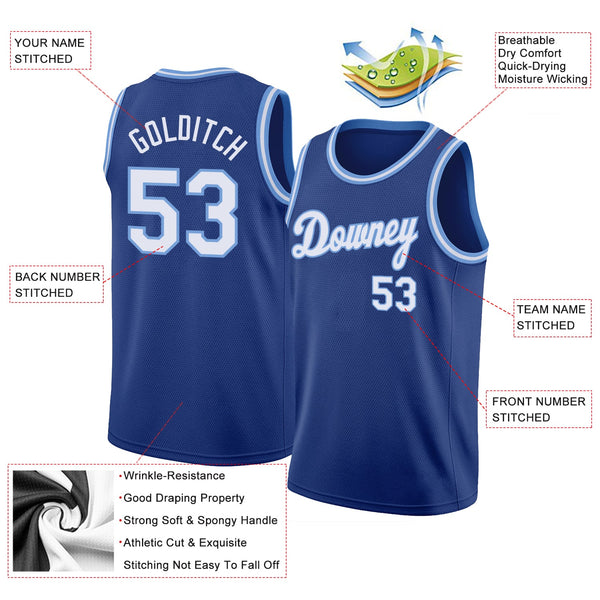 Custom Royal White-Light Blue Round Neck Rib-Knit Basketball Jersey alternate