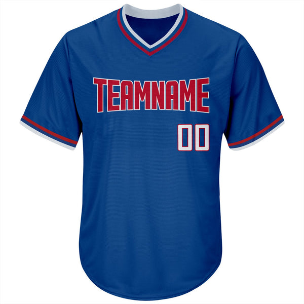 Custom Royal Red-White Authentic Throwback Rib-Knit Baseball Jersey Shirt alternate