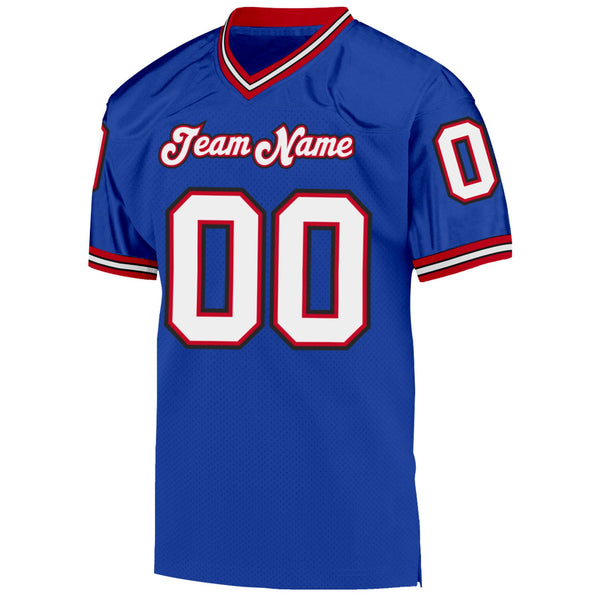 Custom Royal White-Red Mesh Authentic Throwback Football Jersey alternate