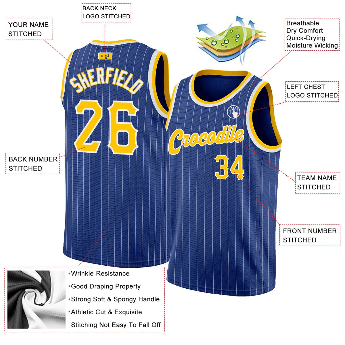 Custom Royal White Pinstripe Gold-White Authentic Basketball Jersey - Back