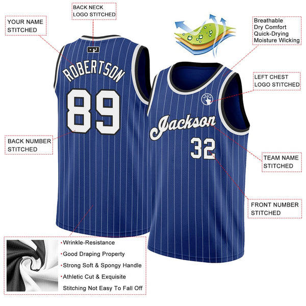 Custom Royal White Pinstripe White-Black Authentic Basketball Jersey alternate