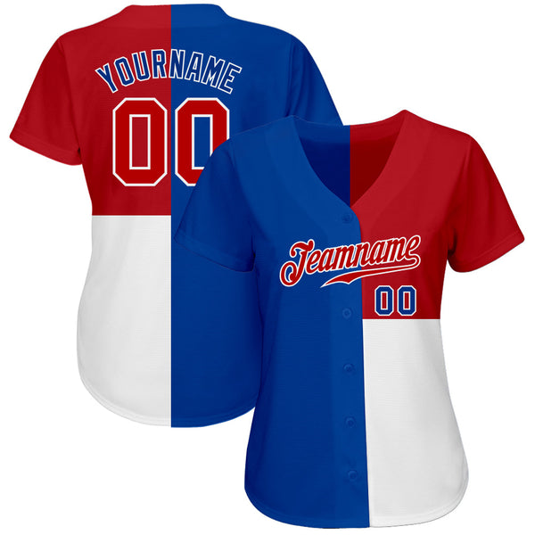 Custom Royal Red-White 3D Pattern Design Multicolor Authentic Baseball Jersey alternate