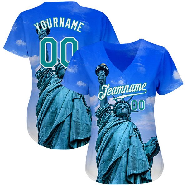 Custom Royal Kelly Green-White 3D Pattern Design Statue Of Liberty Authentic Baseball Jersey alternate