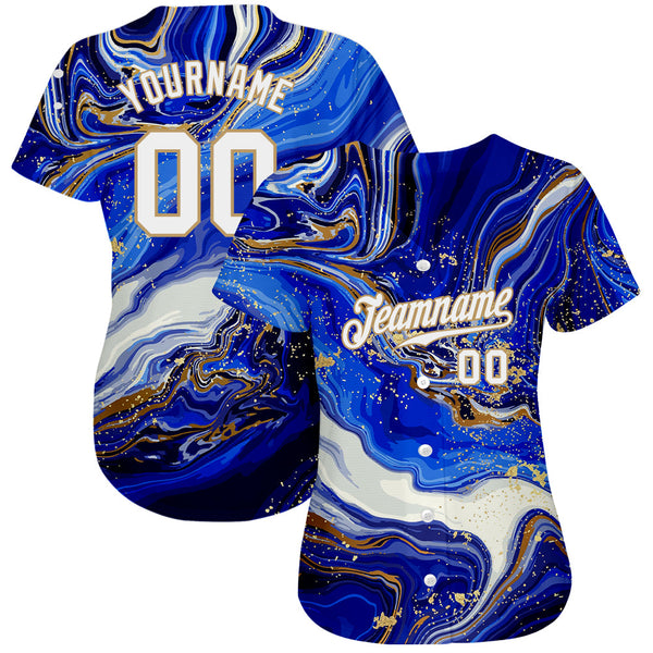 Custom Royal White-Old Gold 3D Pattern Design Marble Authentic Baseball Jersey alternate