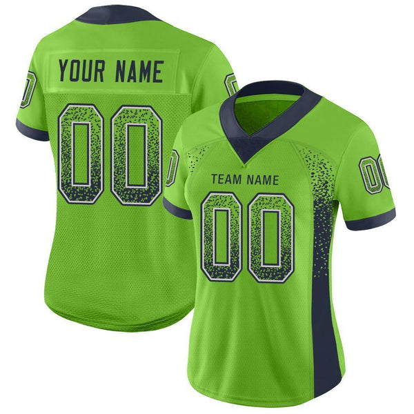 Custom Neon Green Navy-Gray Drift Fashion Football Jersey alternate