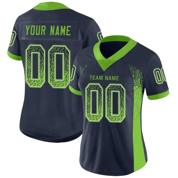 Custom Navy Neon Green-Gray Drift Fashion Football Jersey alternate