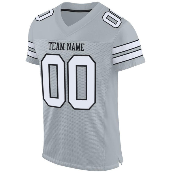 Custom Silver White-Black Mesh Authentic Football Jersey alternate