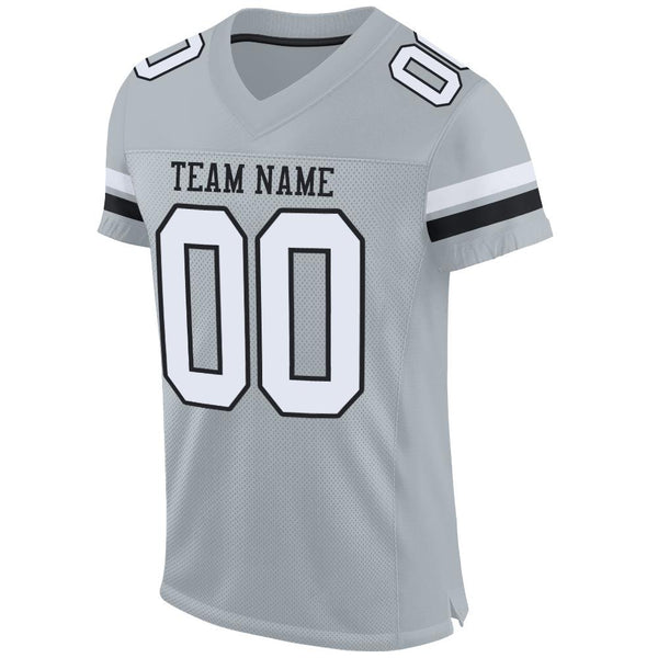 Custom Silver White-Black Mesh Authentic Football Jersey alternate