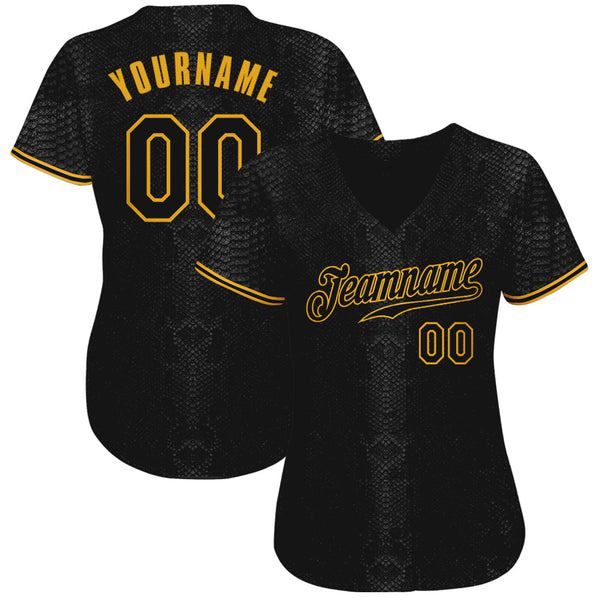 Custom Black Snakeskin Black-Gold 3D Pattern Design Authentic Baseball Jersey alternate